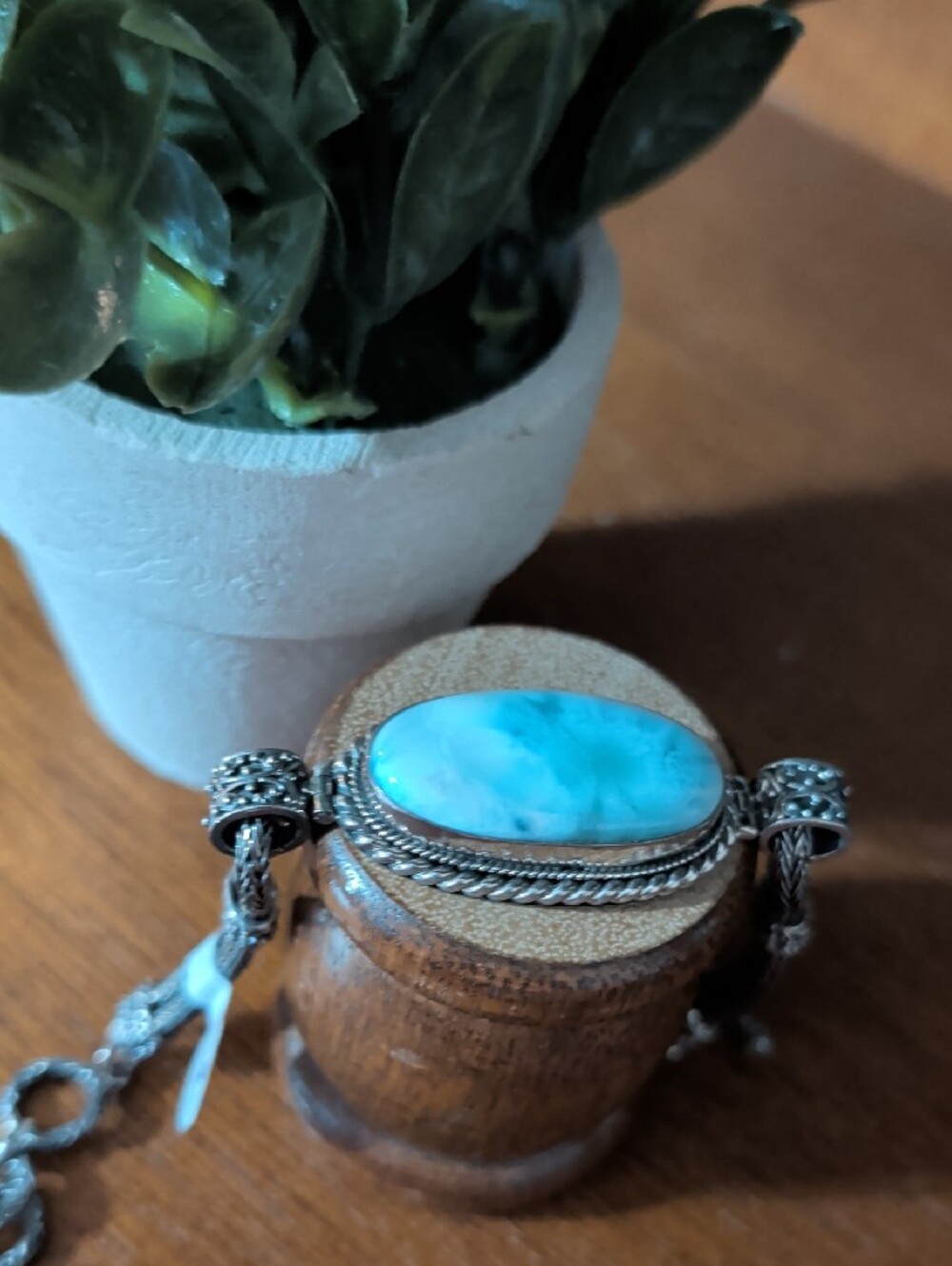 Sterling Silver Blue Larimar Oval Statement Bracelet - Picture 2 of 7